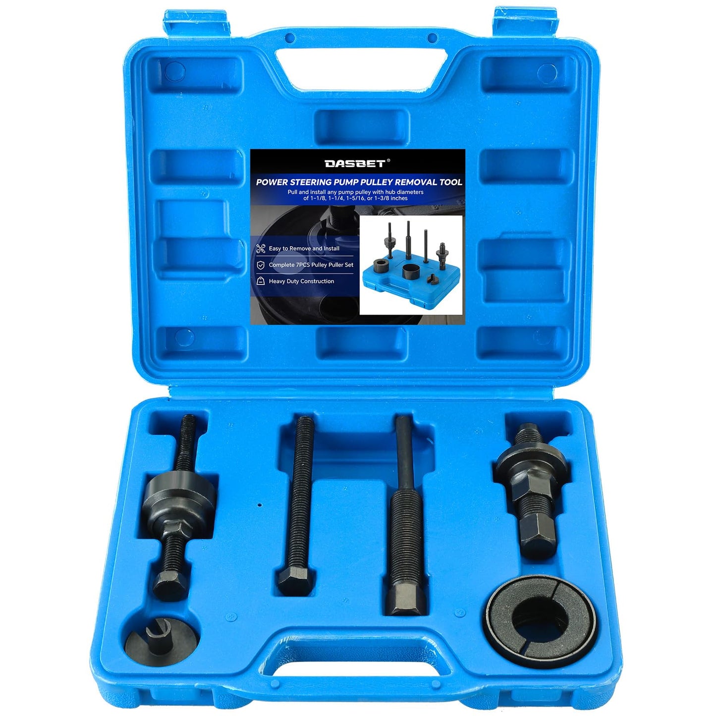 DASBET Power Steering Pump Pulley Removal Tool, Power Steering Pump Pulley Puller/Installer Tool Set Pump Pulley Puller Remover and Installer Set Compatible with Ford, GM, VW and Chrysler Vehicles