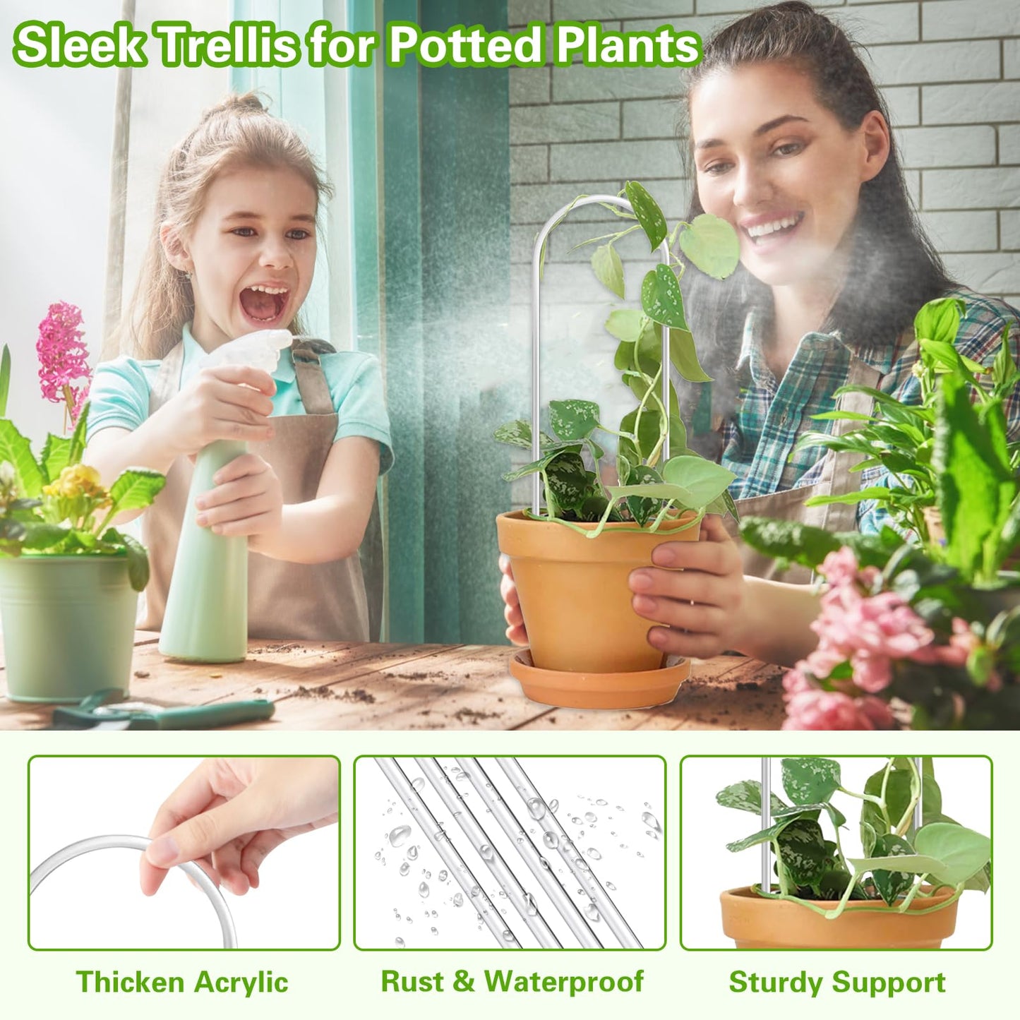 Tefola 8 Pack Clear Acrylic Plant Trellis Indoor, Lightweight Reusable Trellis for Climbing Plants for House Flower Hoya Pothos Vine Lvy, Indoor & Outdoor Use with Easy Setup