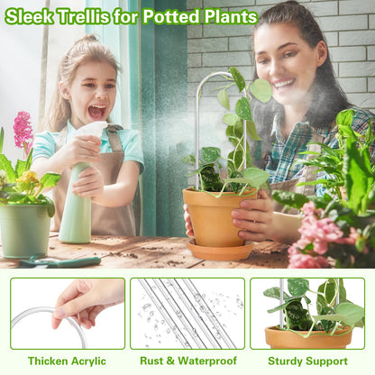 Tefola 8 Pack Clear Acrylic Plant Trellis Indoor, Lightweight Reusable Trellis for Climbing Plants for House Flower Hoya Pothos Vine Lvy, Indoor & Outdoor Use with Easy Setup