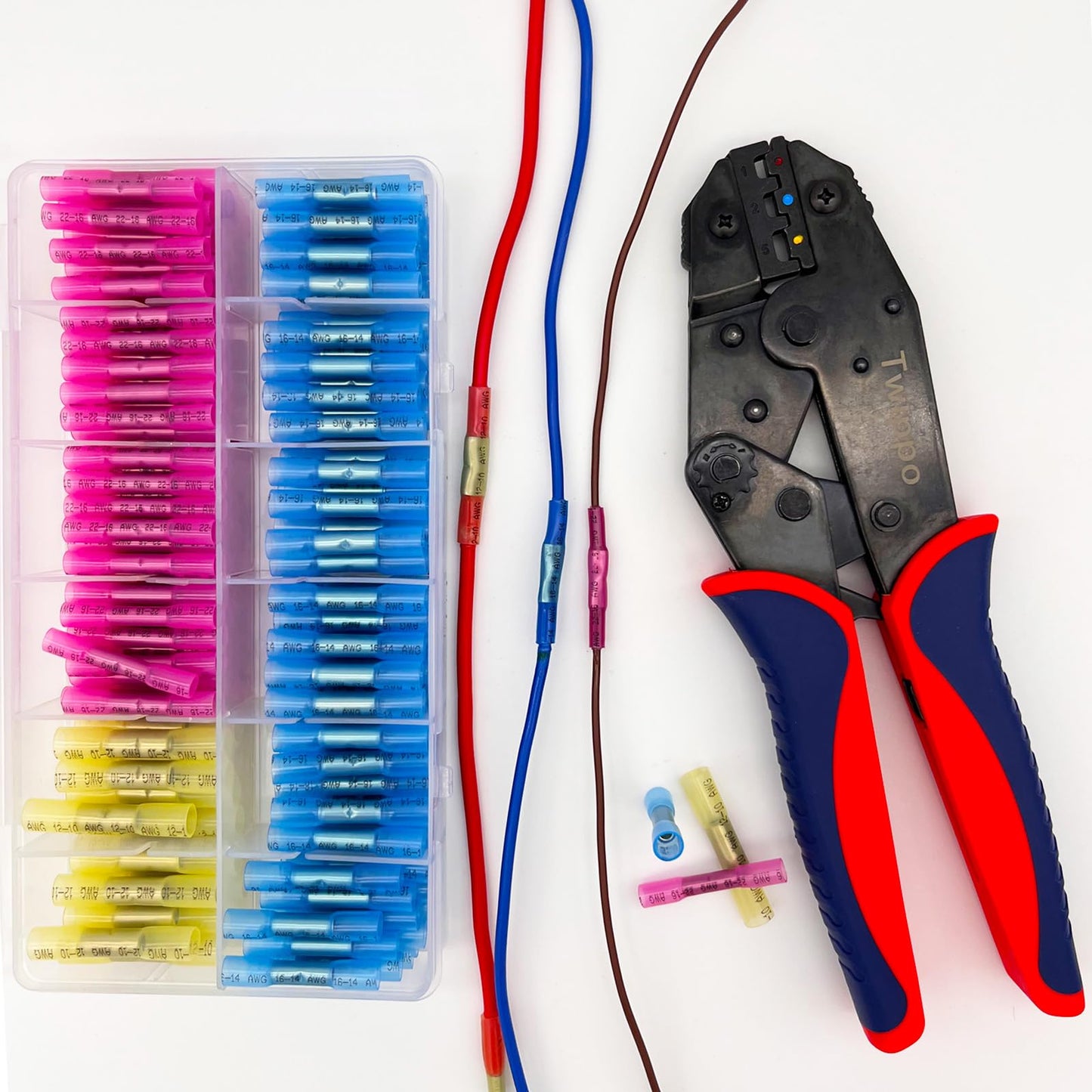 Twippo 220Pcs But Terminal Connectors Waterproof Heat Shrink Wire Connectors Automotive Electrical Connector Terminals Kit Crimp Connectors (22-10 Gauge)