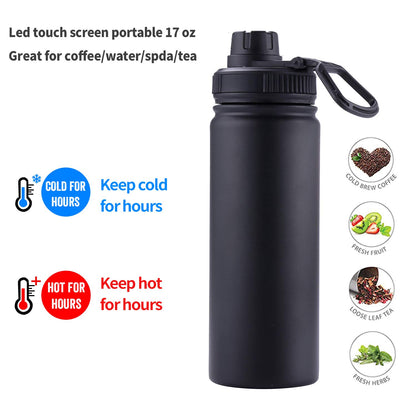 Sivaphe 17oz/500ml Insulated Water Bottle with Removable Stainless Steel Infuser Basket, Double Wall Vacuum Travel Mug (Black)