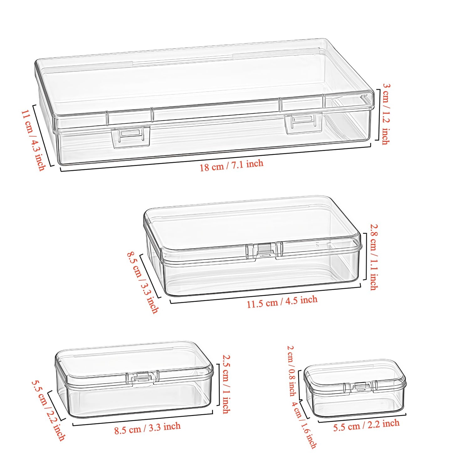 24 Pieces Mixed Sizes Rectangular Empty Mini Clear Plastic Organizer Storage Box Containers with Hinged Lids for Small Items and Other Craft Projects