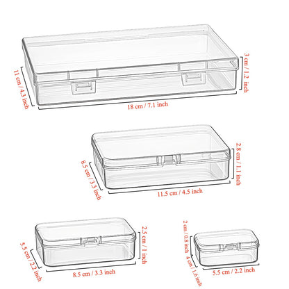 24 Pieces Mixed Sizes Rectangular Empty Mini Clear Plastic Organizer Storage Box Containers with Hinged Lids for Small Items and Other Craft Projects