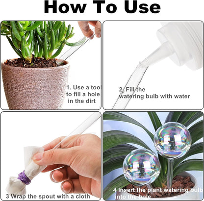 Yopay 4 Pack Plant Watering Bulbs, Hand Blown Glass Self Watering Spikes Globes, Rainbow Gradient Color Indoor House Plant Automatic Water Bulb, Medium Size 8.7" L x 2.8" D