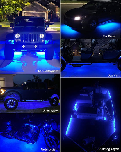 12V Led Light Strip 24" Connectable Blue Led Light Strips for Cars Golf Cart Boat Marine Motorcycle Waterproof Led Strip Lights, 4Pack