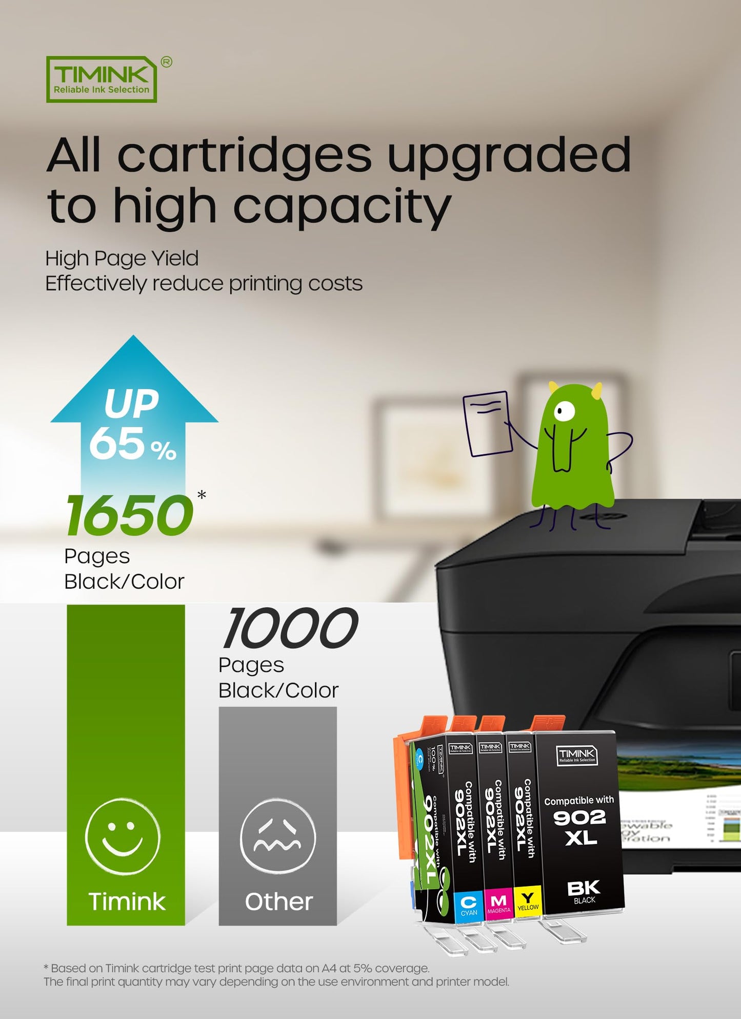 Timink Compatible with 902XL Compatible Ink Cartridge Replacement for 902 XL-4 Pack (Black, Cyan, Magenta, Yellow) Works with Officejet Pro 6968 6978 6975 Officejet 6954 6958 6962 Printers