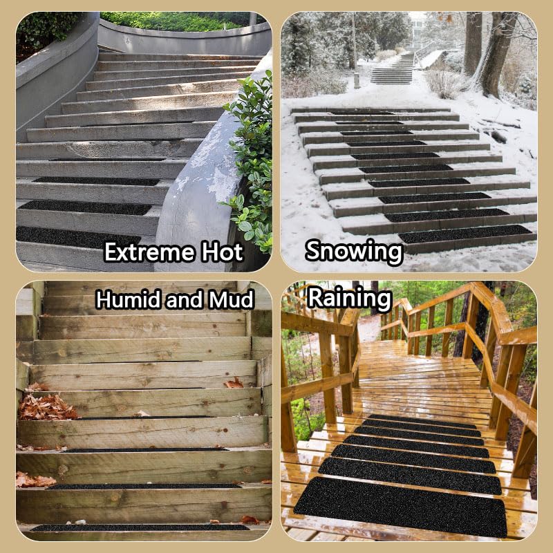 CHUANGSEED 12-Pack Non-Slip Stair Traction Tape 4''x30'' Black Anti Slip Tape 80 Grit Outdoor Treads Grip Tape- Waterproof Heavy Duty Anti Skid Strips for Steps,Deck,Staircase (Black, 4" x 30" x 12P)