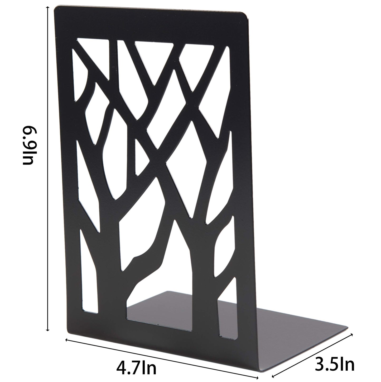 WUWEOT 4 Pair Book Ends, Metal Decorative Bookends for Heavy Books, Black Non-Skip Book Stopper for School, Home or Office, 6.9 x 4.7 x 3.5 Inches