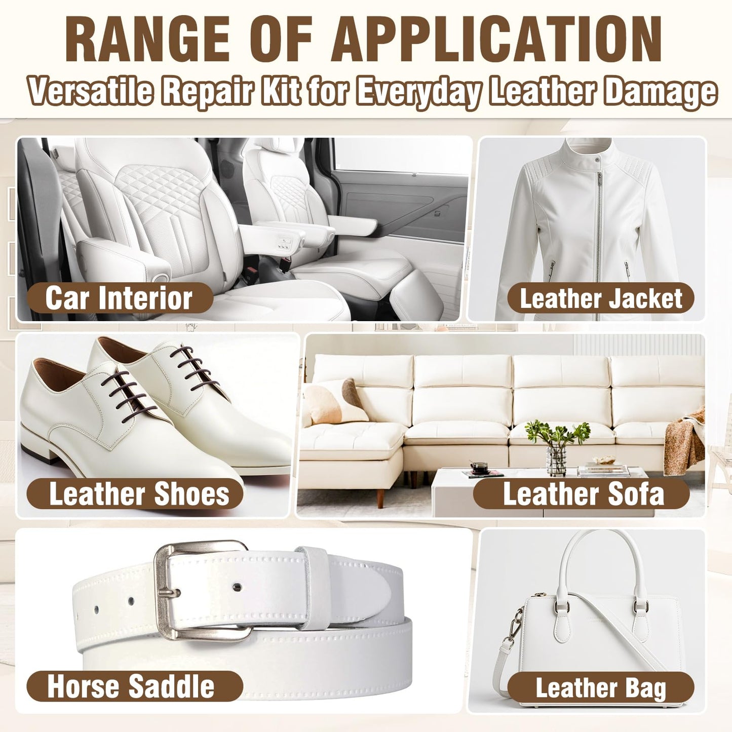 Cream Leather Repair Kit for Furniture, Vinyl Repair Kit for Car Interior, Sofa, Purse and Jacket, Restore Any Material with Super Easy Instructions to Fix Scratches, Tears, Holes, Peeling