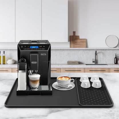 Silicone Coffee Mat,24''x16'' Coffee Bar Mat with Detachable Dish Drying Mat for Kitchen Countertops,Coffee Bar Accessories Fit Under Coffee Maker Coffee Machine Coffee Pot Espresso Machine Dish Rack