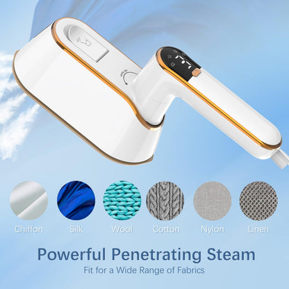 Portable Travel Steamer for Clothes with LCD Display, 4 Mode 1200W Steam Iron 2 in 1, 180° Foldable Mini Iron, Handheld Steamer for Clothes, Garment Steamer for Home, Dorm, Travel, 110V ONLY (White)