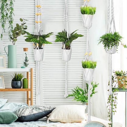5 Pack Macrame Plant Hangers, Handmade Hanging Planter with Beaded & Tassel for Indoor Outdoor Plant Pots, Durable Cotton Rope Plant Hanger for Home, Garden, Balcony Decor