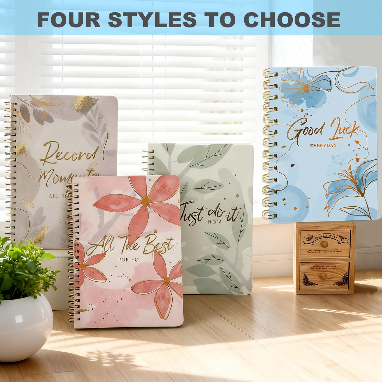 4 PCS Women's Aesthetic Spiral Notebook, 640 Pages Hardcover College Straight Line Horizontal Line Journal, Cute Journaling Notebook, Men's and Women's Note Books, 4 Colors