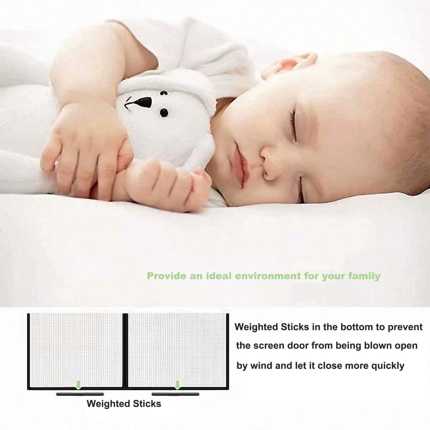 White Magnetic Screen Door Fits Door Size 32x80in Screen Size 34x82in Heavy Duty Mesh Full Frame With Magic Tape