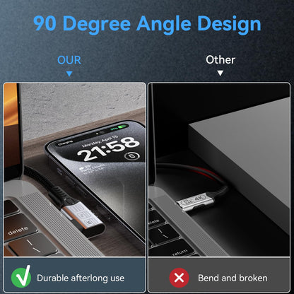 Short Right Angle USB c Extension 2FT/0.6M Compatible with Thunderbolt 4 Extension Cable high Speed 40Gbps Data Transfer,8k/4k Video,240w Fast Charging Male to Female usbc 90 Degree Extension Cable
