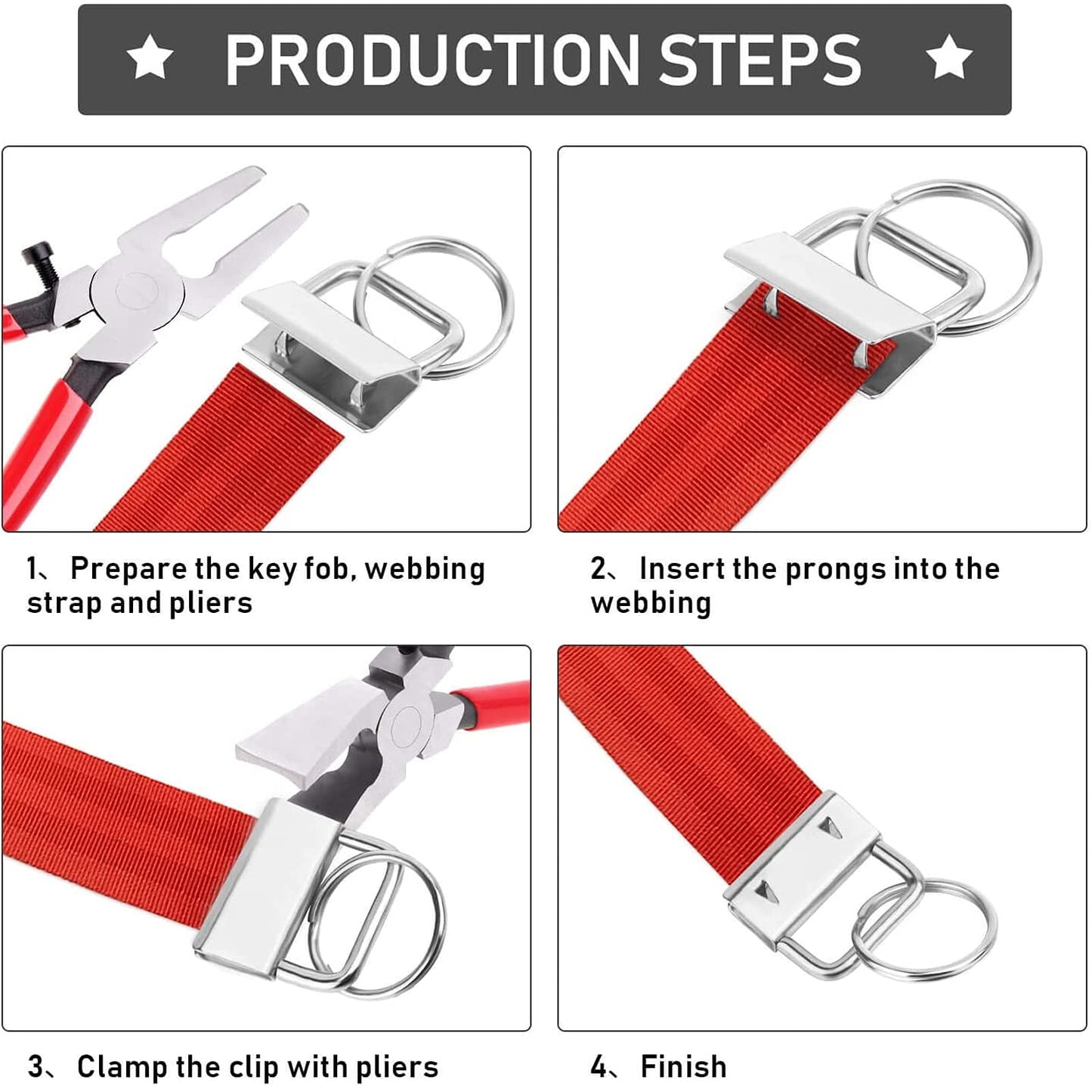 73 Sets 1" 25mm 6 Colors Keychain Fob Hardware and Pliers Tool Set, Lanyard Key Fob With Key Ring Wristlet Clamp Supplies