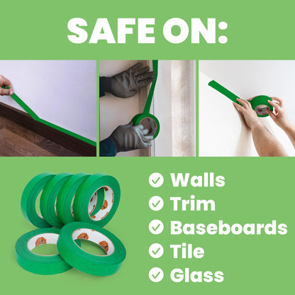TAPEBEAR Green 14-Day Painters Tape Multi-Surface Masking Tape 24MM x 55M, Indoor and Outdoor Painting Tape, Residue Free Easy Removal with Sharp Lines, Paint Tape for Walls, Auto, Home, 6Rolls