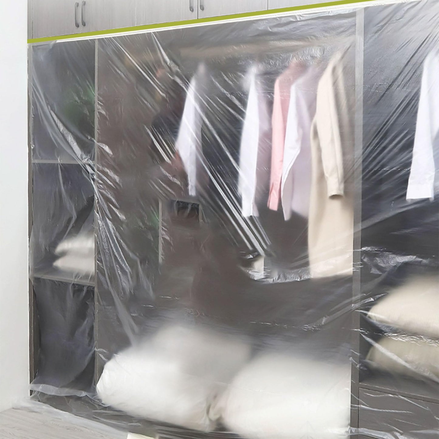 LLPT Tape and Drape 106.3”(Unfolded) x 66 Ft Each 2 Pack Pre-Taped Masking Film 0.31 Mil Painters Plastic Drop Cloth for Auto Wall Furniture Painting Protection (MFTG2720)