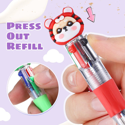 48 Pack Multicolor Pen in One Animal Party Favors 4-in-1 Fun Pens Cute Pens Retractable Mini Ballpoint Pen for Classroom Gifts Birthday Gifts Teacher and School Supplies