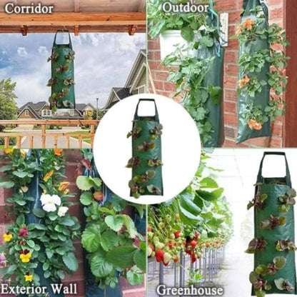 6PCS Hanging Strawberry Planter, 23.6" 8 Hole Upside Down Tomato Planter, Portable Hanging Grow Bags with Handle for Chili Herb Hot Peppers Vegetables (6 Pcs)