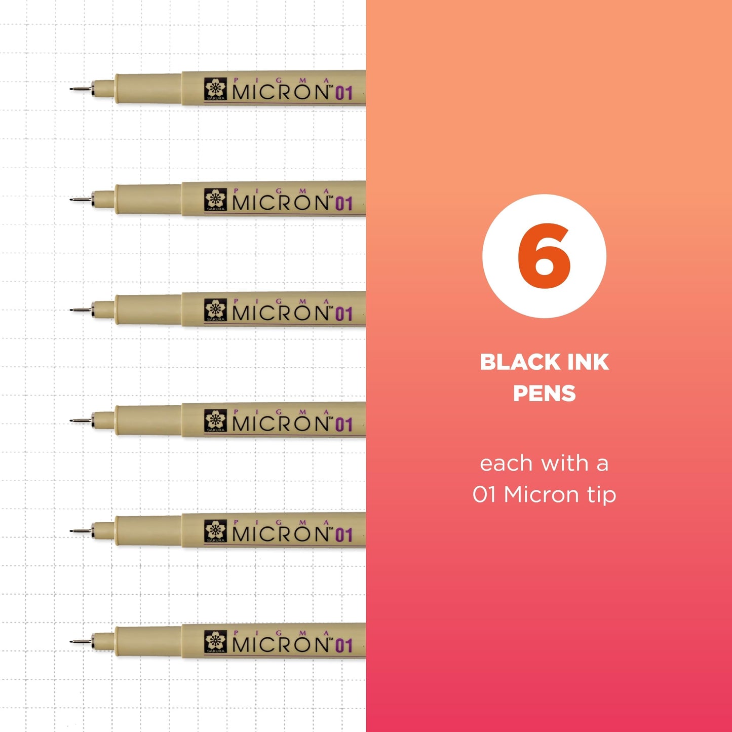 SAKURA Pigma Micron Fineliner Pens - Archival Black Ink Pens - Pens for Writing or Drawing - Holiday Gifts for Artists, Crafters & DIY Gifts Projects - Black Ink - 01 Point Size - 6 Pack