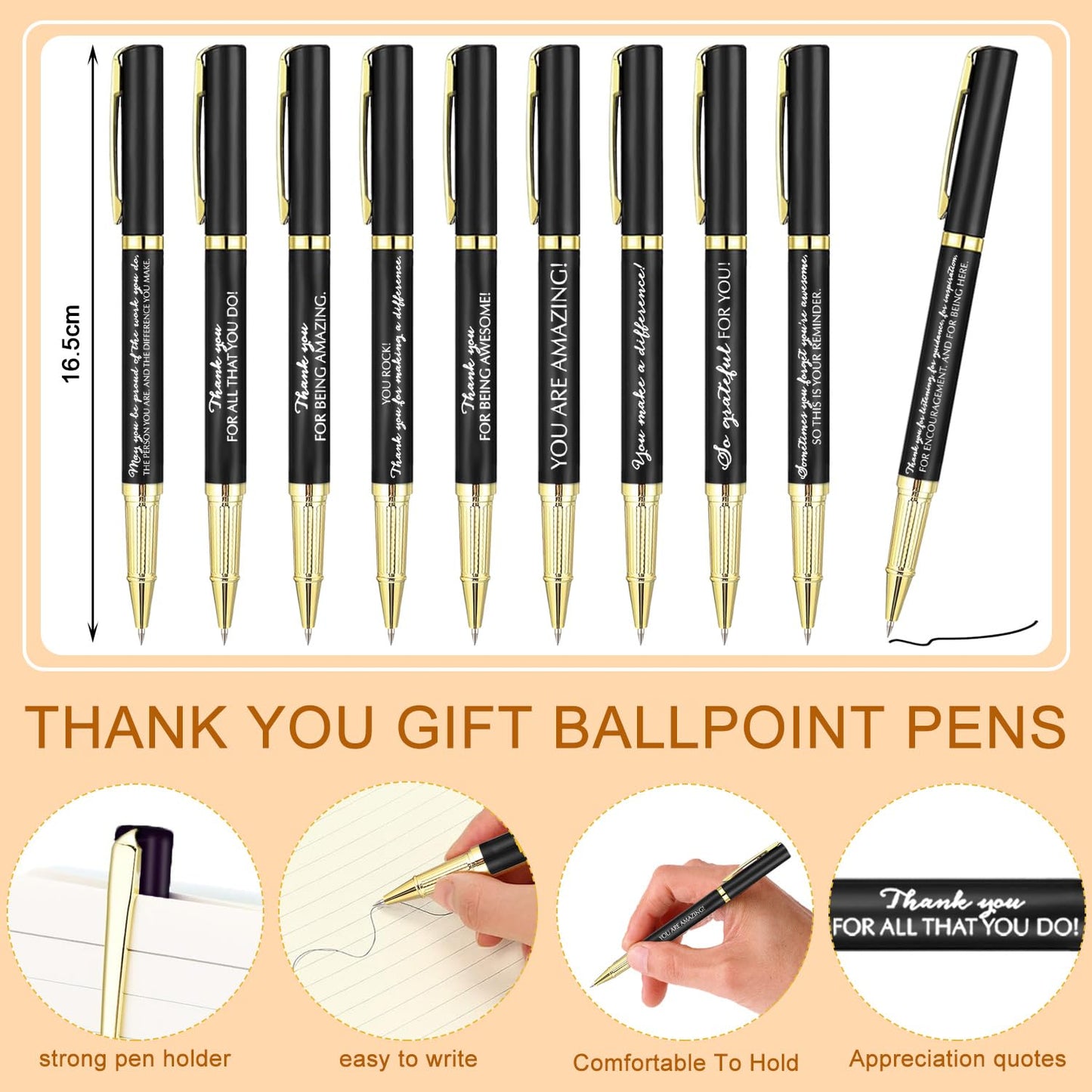 10 Sets Inspirational Thank You Gifts Employee Appreciation Ballpoint Pens with Gift Boxes Motivational Quote Pen Bulk Gifts for Teacher Staff Coworkers Student School Graduation(Black)