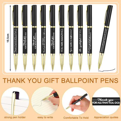 10 Sets Inspirational Thank You Gifts Employee Appreciation Ballpoint Pens with Gift Boxes Motivational Quote Pen Bulk Gifts for Teacher Staff Coworkers Student School Graduation(Black)