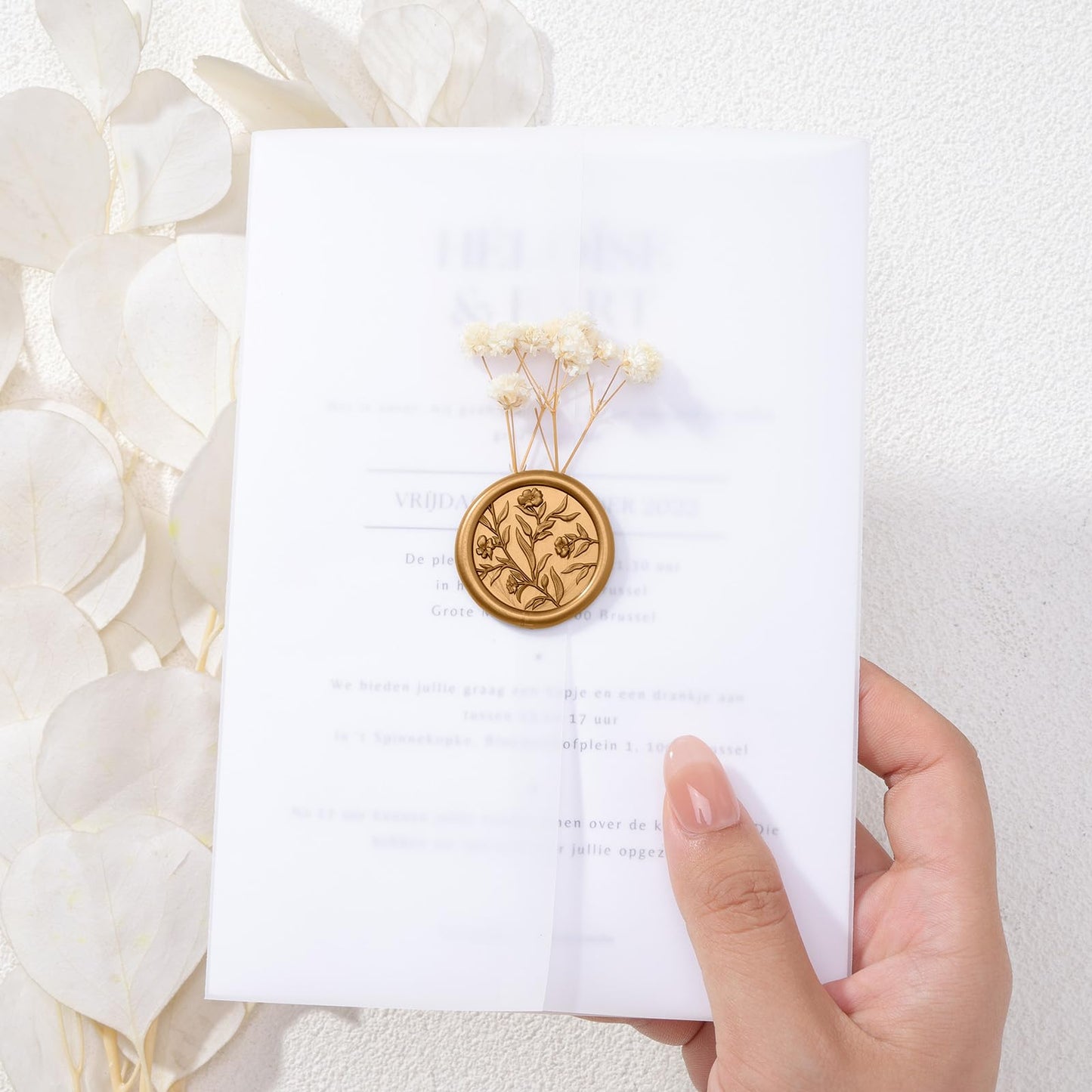 UNIQOOO Wax Seal Stickers - 3D Flower Wedding Invitation Envelope Seal Sticker, 50 Pcs Self- Adhesive Stickers, Perfect for Invitation, Christmas, Gift Wrapping (Anti Gold)