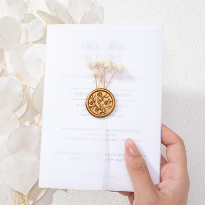 UNIQOOO Wax Seal Stickers - 3D Flower Wedding Invitation Envelope Seal Sticker, 50 Pcs Self- Adhesive Stickers, Perfect for Invitation, Christmas, Gift Wrapping (Anti Gold)