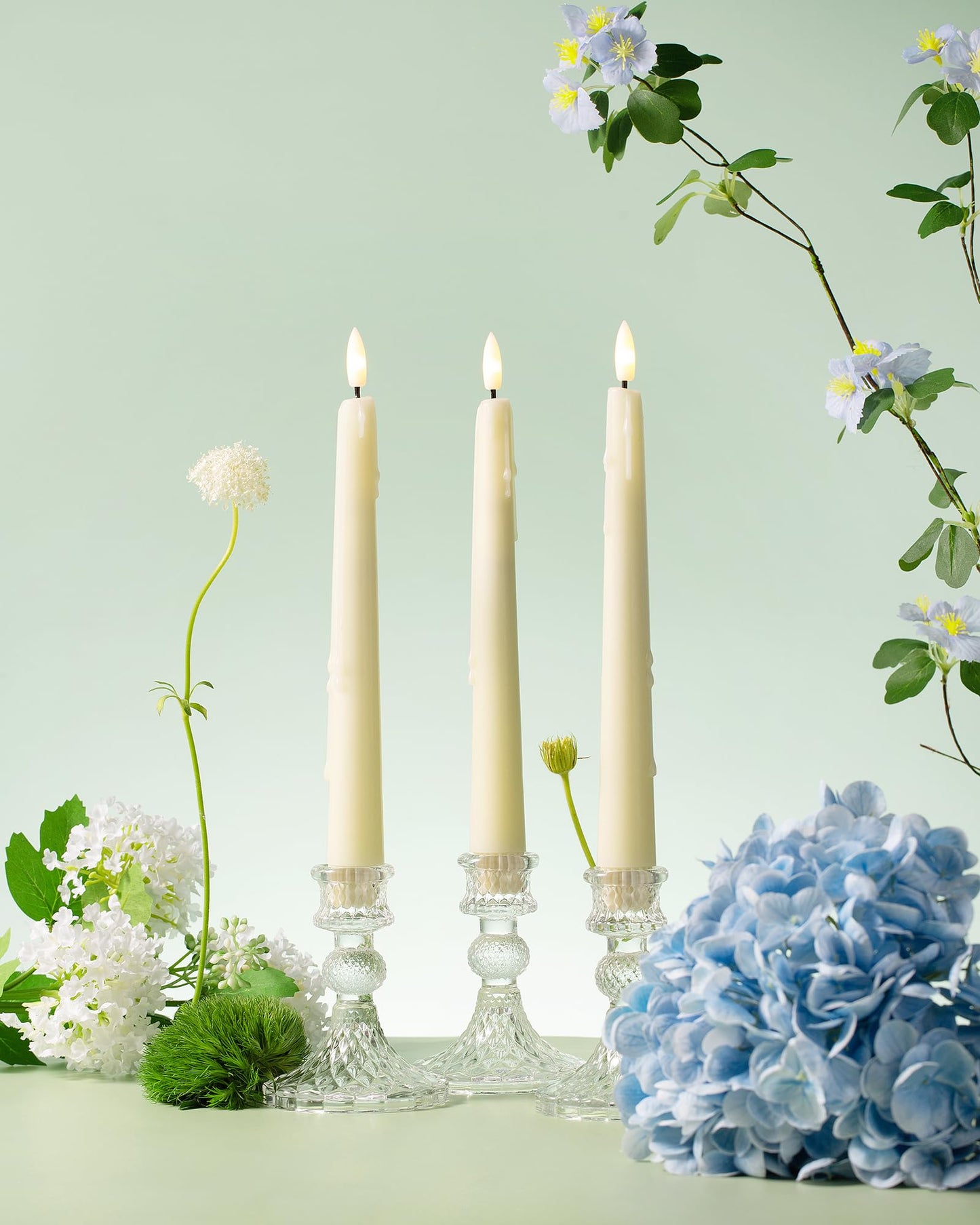 Stmarry 3 Pack Flameless Taper Candles with Remote and Timer - 9.65 Inch Ivory Real Wax LED Candlesticks - Wax Drip Battery Operated Tall Taper Candles with 3D Flickering Flame