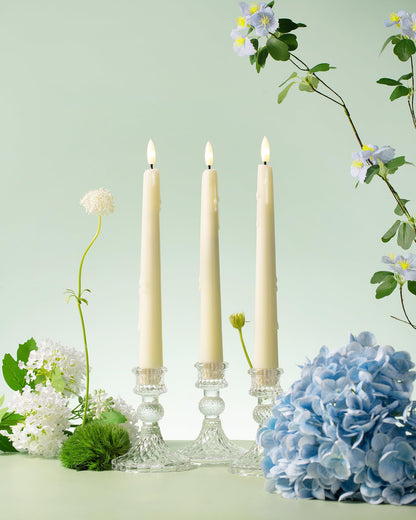 Stmarry 3 Pack Flameless Taper Candles with Remote and Timer - 9.65 Inch Ivory Real Wax LED Candlesticks - Wax Drip Battery Operated Tall Taper Candles with 3D Flickering Flame