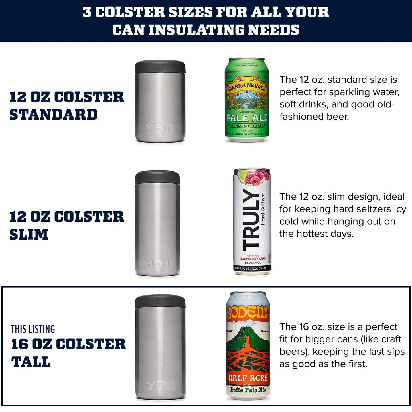 YETI Rambler 16 oz. Colster Tall Can Insulator for Tallboys & 16 oz. Cans, Stainless