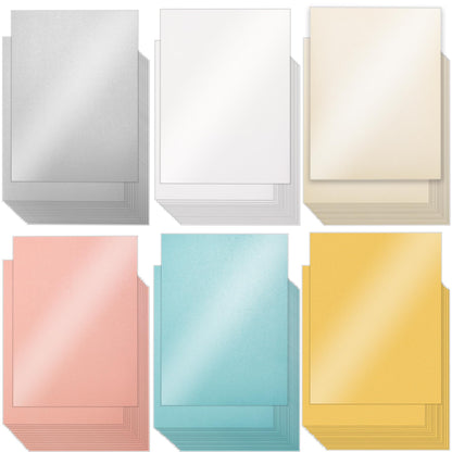 120 Sheets Shimmer Cardstock, Thick Cardstock 90lb/250gsm Pearlescent Card Stock Printer Paper, Metallic Paper for Invitations, Certificates, Crafts, DIY Cards, 6 Colors