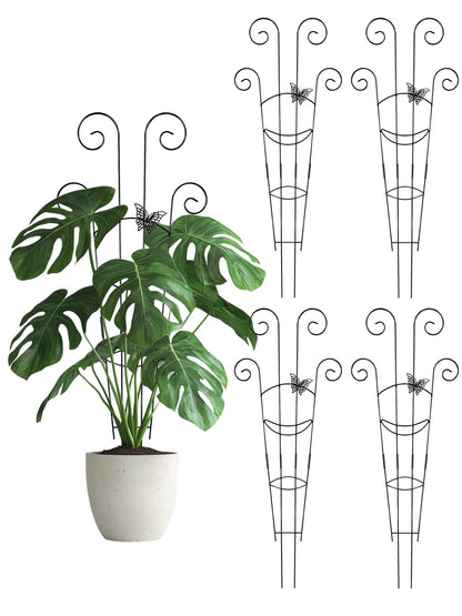 4 Pcs Butterfly Plant Trellis for Climbing Plants Indoor, 76cm Expandable Garden Metal Trellis for Potted Plants Outdoor, Houseplant Climber Support for Ivy Pothos Monstera Hoya Flower (Black)