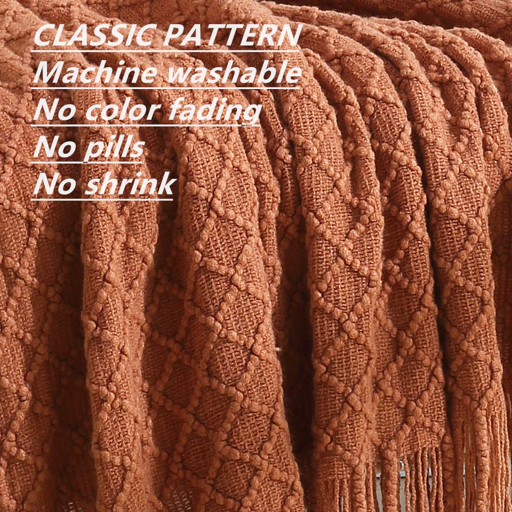 CREVENT Farmhouse Knit Throw Blanket for Couch Sofa Chair Bed Home Decoration, Soft Warm Cozy Light Weight for Spring Summer (127cmX152cm Caramel)
