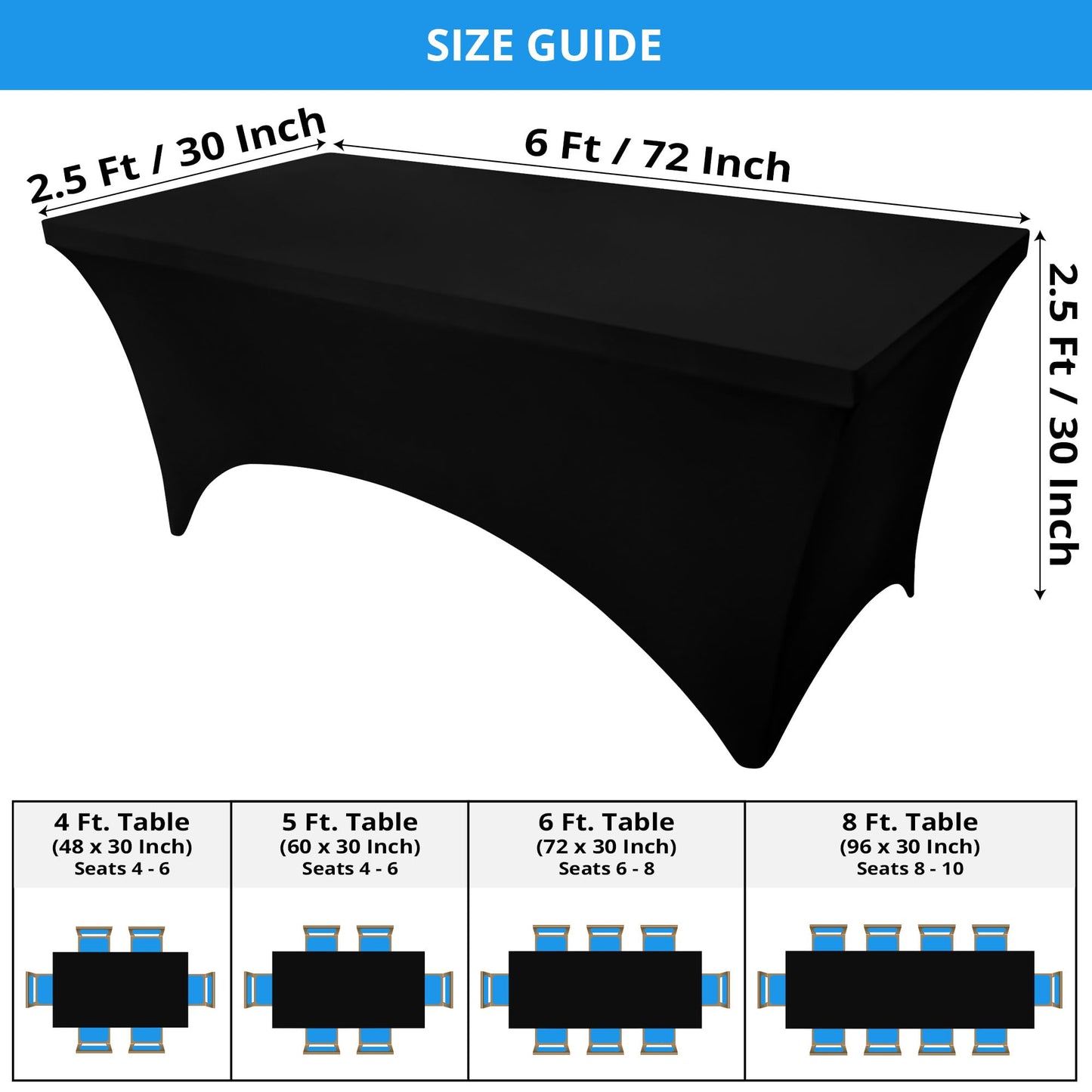 Utopia Kitchen Spandex Tablecloth 2 Pack [6FT, Black] Tight, Fitted, Washable and Wrinkle Resistant Stretch Rectangular Patio Table Cover for Event, Wedding, Banquet & Parties [72Lx30Wx30H] Inch