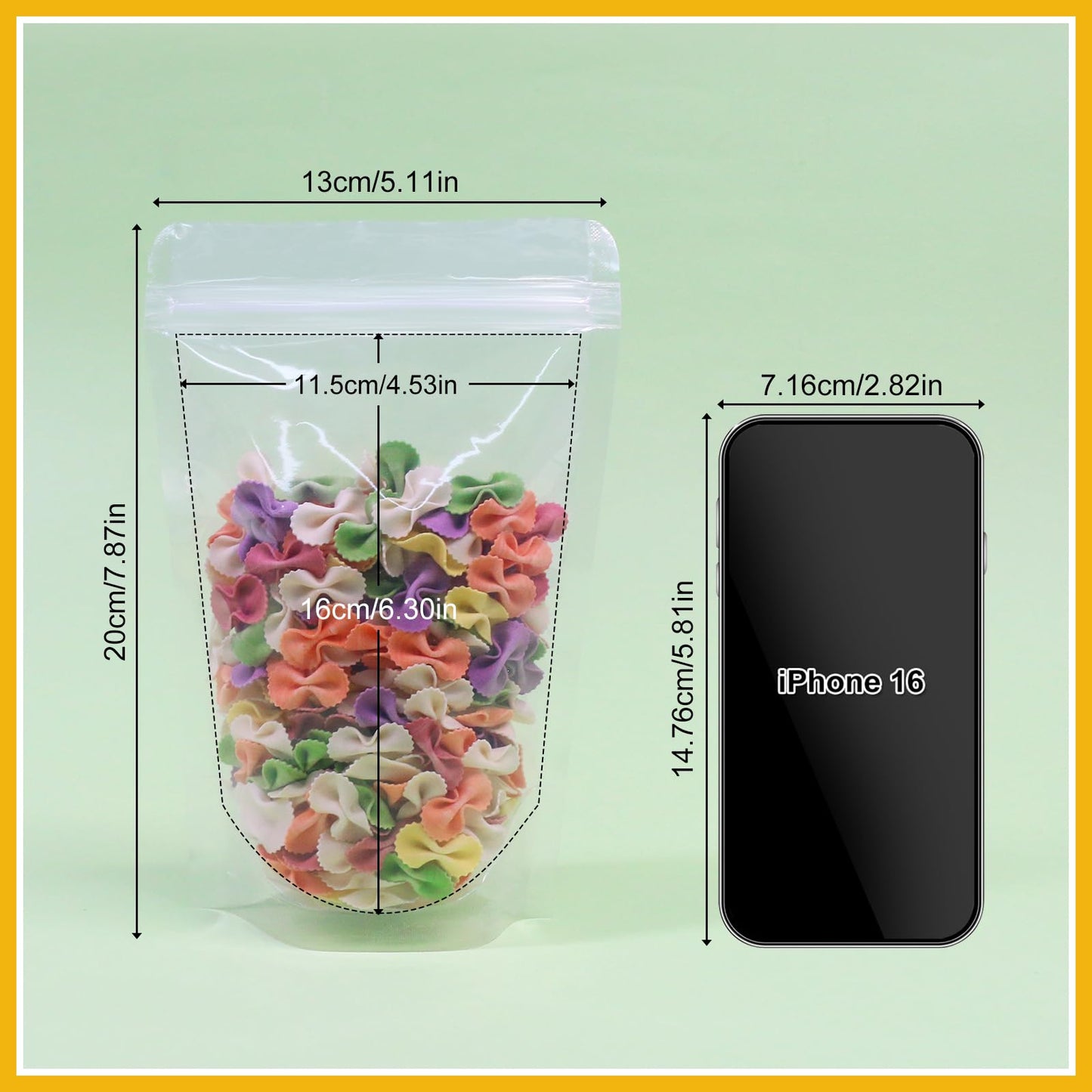 SumDirect Clear Resealable Stand Up Bags - 100 Pack 5.1x7.8 Inche/550ml Stand Up Pounch Zipper Drink Bags for Food
