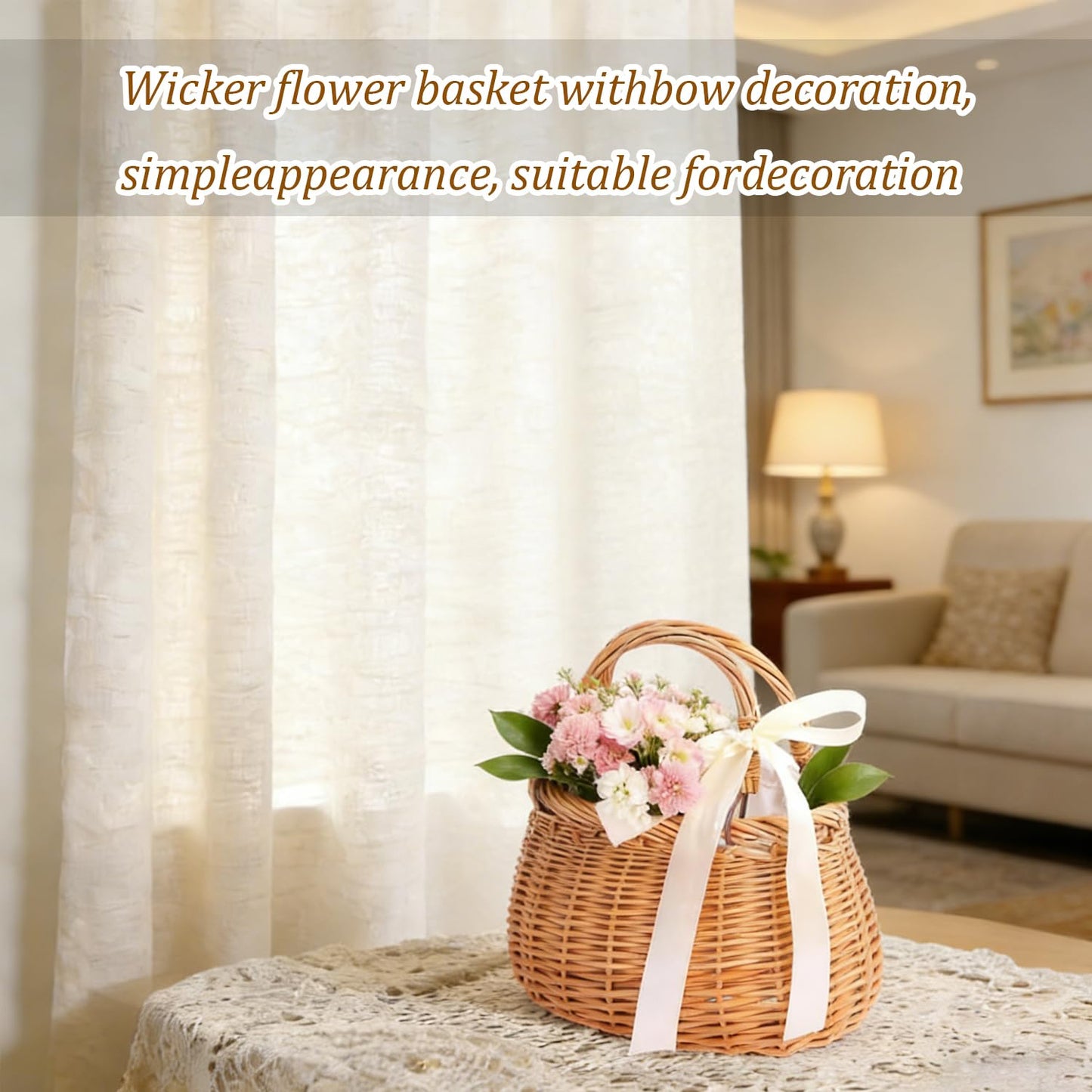 Shoyisenka Picnic Basket, Gift Basket With Handle, Wicker Woven Purse with Drawstring Inner Pouch for Picnics, Home Storage, Wedding Party Decorations and Everyday Use