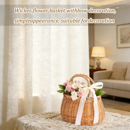 Shoyisenka Picnic Basket, Gift Basket With Handle, Wicker Woven Purse with Drawstring Inner Pouch for Picnics, Home Storage, Wedding Party Decorations and Everyday Use