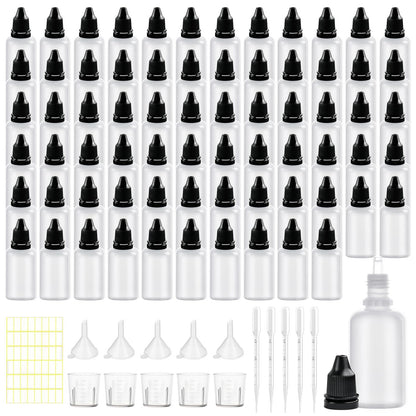 Boocalny 70 Pack Plastic Dropper Bottle, 30 ml / 1 oz Small Empty Squeeze Bottles, Plastic Paint Liquid Eye Dispensing Dropper Bottles with Screw Cap Funnel Measuring Cup Label Transfer Pipette