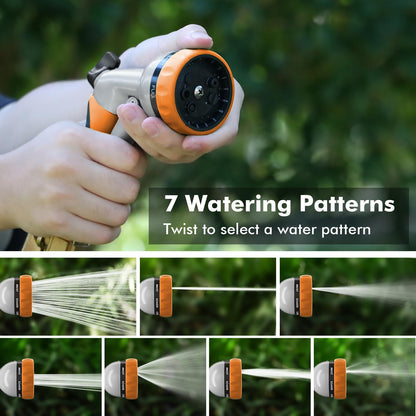 RESTMO Garden Hose Nozzle, Heavy Duty Metal Water Hose Nozzle with 7 Adjustable Spray Patterns, High Pressure Hand Sprayer with Flow Control, Best for Watering Plant & Lawn, Washing Car & Pet, Orange