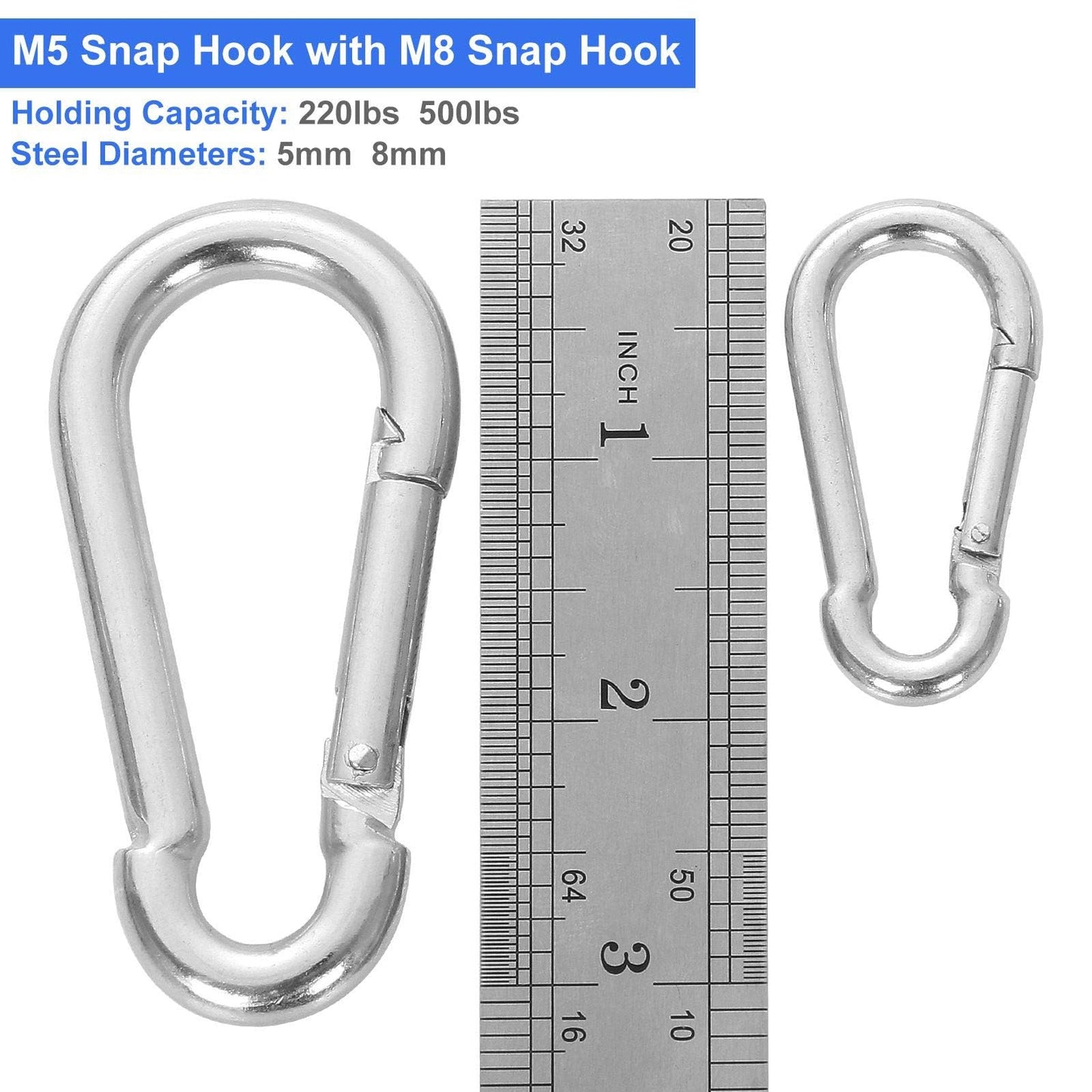 AKOLAFE 60 Pack Spring Snap Hook, 2 Inch Zinc-Galvanized Steel Spring Clips, M5 Keychain Quick Links, 220lbs Load Capacity Heavy Duty Carabiner Clips for Dog Leash, Backpack, Hammocks, Camping & Swing