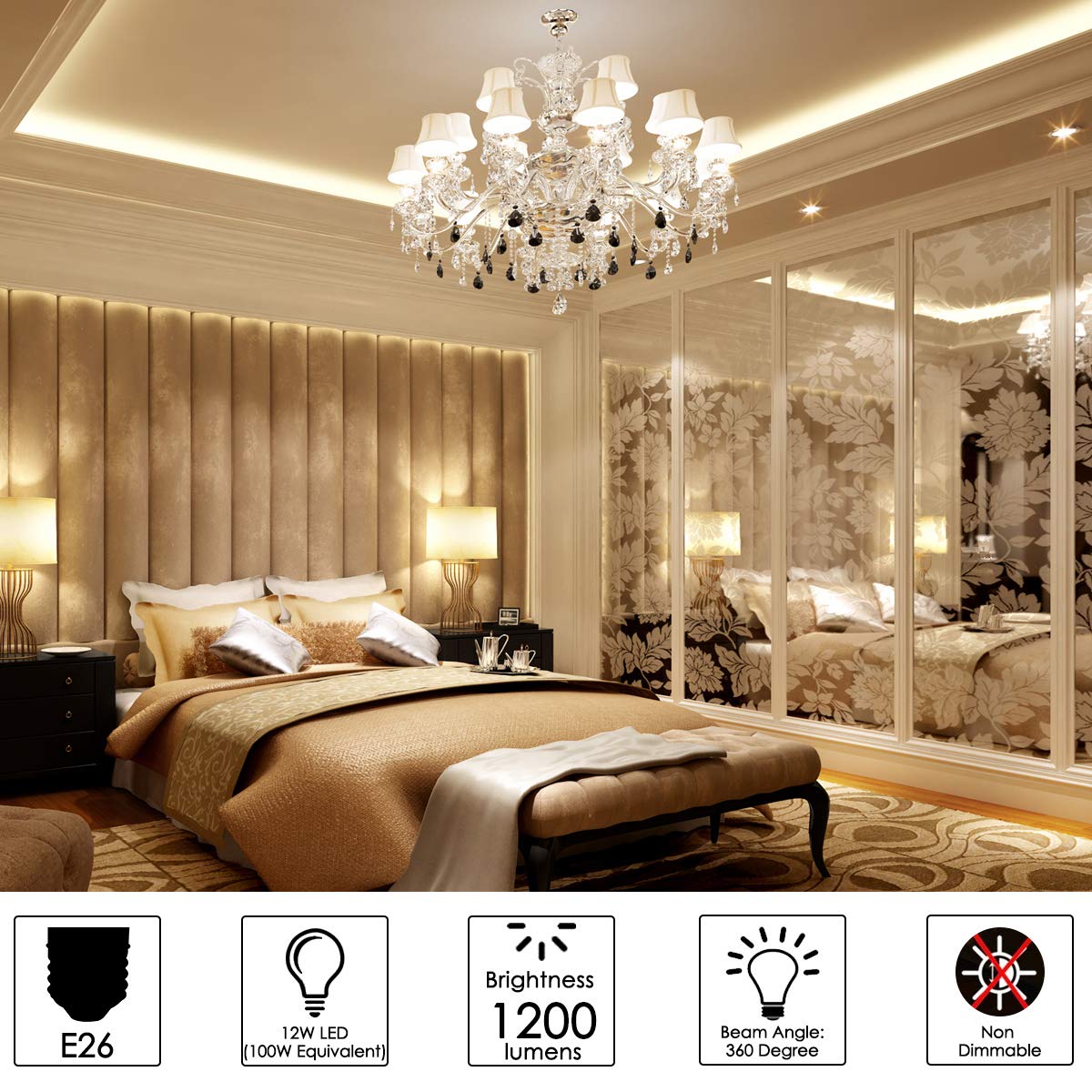 LED Light Bulb,100 Watt Equivalent 1200lm LED Bulb, 6000K Daylight LED Corn Light Bulb,12W Non-Dimmable LED Bulbs, E26/E27 Medium Base Ceiling Fan LED Corn Light Bulbs,4-Pack