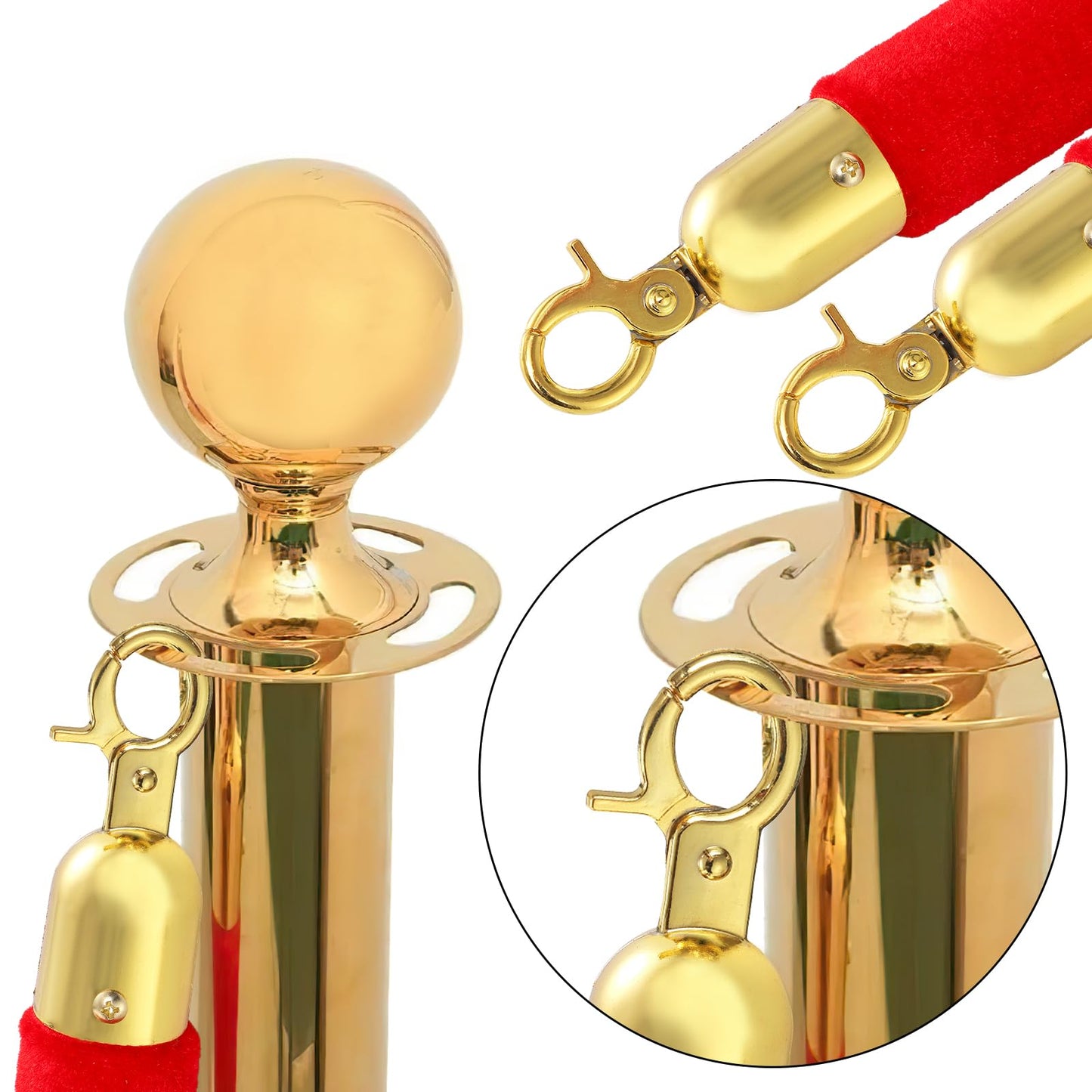 Okllen 4 Pcs Red Velvet Stanchion Rope, 5 Feet Crowd Control Queue Line Barrier Rope with Gold Colour Plated Hooks foor Movie Theaters, Spesial Event, Hotel, Ticket Offices