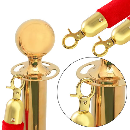 Okllen 4 Pcs Red Velvet Stanchion Rope, 5 Feet Crowd Control Queue Line Barrier Rope with Gold Colour Plated Hooks foor Movie Theaters, Spesial Event, Hotel, Ticket Offices