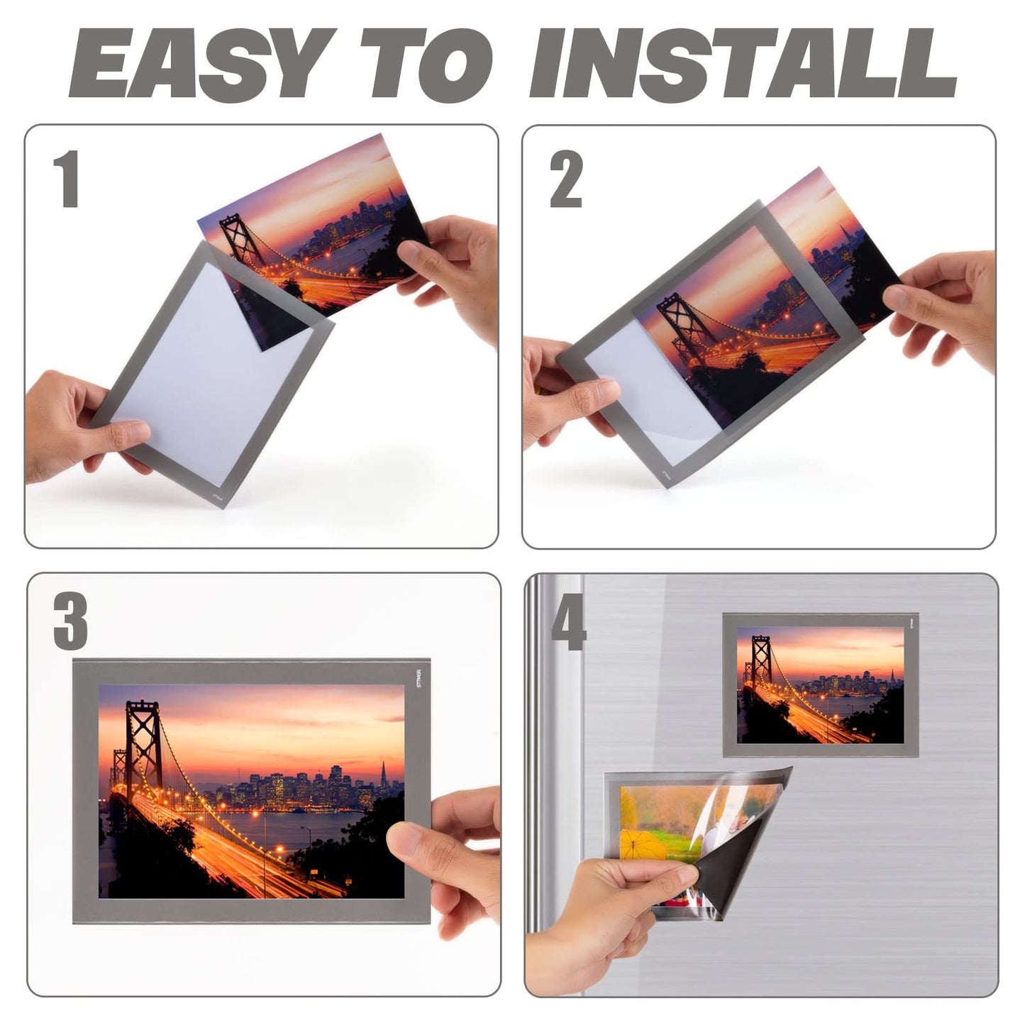STTMGN Magnetic Photo Frames with Sliver-Grey Border(4"X6",10 Pack),Magnet Picture Frame Pockets/Postcard Holder,Decorations for Fridge/Lockers/Home/Office/School/Classroom/Whiteboard/Party