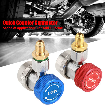 R134a Quick Coupler Adapter Set, Low and High Side AC Coupler Connector with 1/4" Flare Male Thread, Heavy Duty Brass Air Conditioning Charging Hose Fitting for Car AC System Evacuation