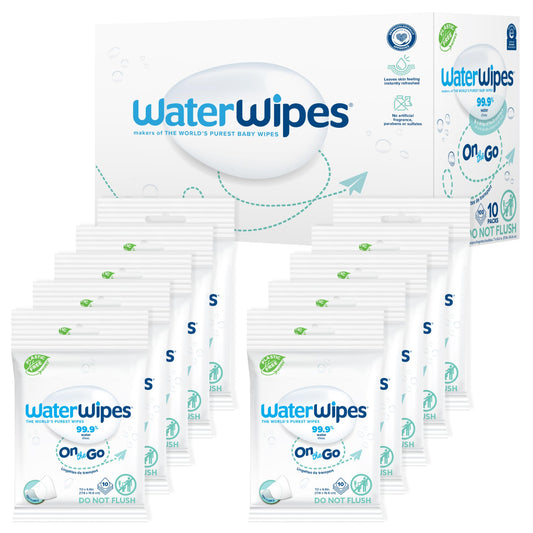 WaterWipes Sensitive+ On The Go Wipes, 3-In-1 Cleans, Cares, Protects, 99.9% Water, Unscented & Hypoallergenic Wet Wipes, 100 Count (10 Packs)