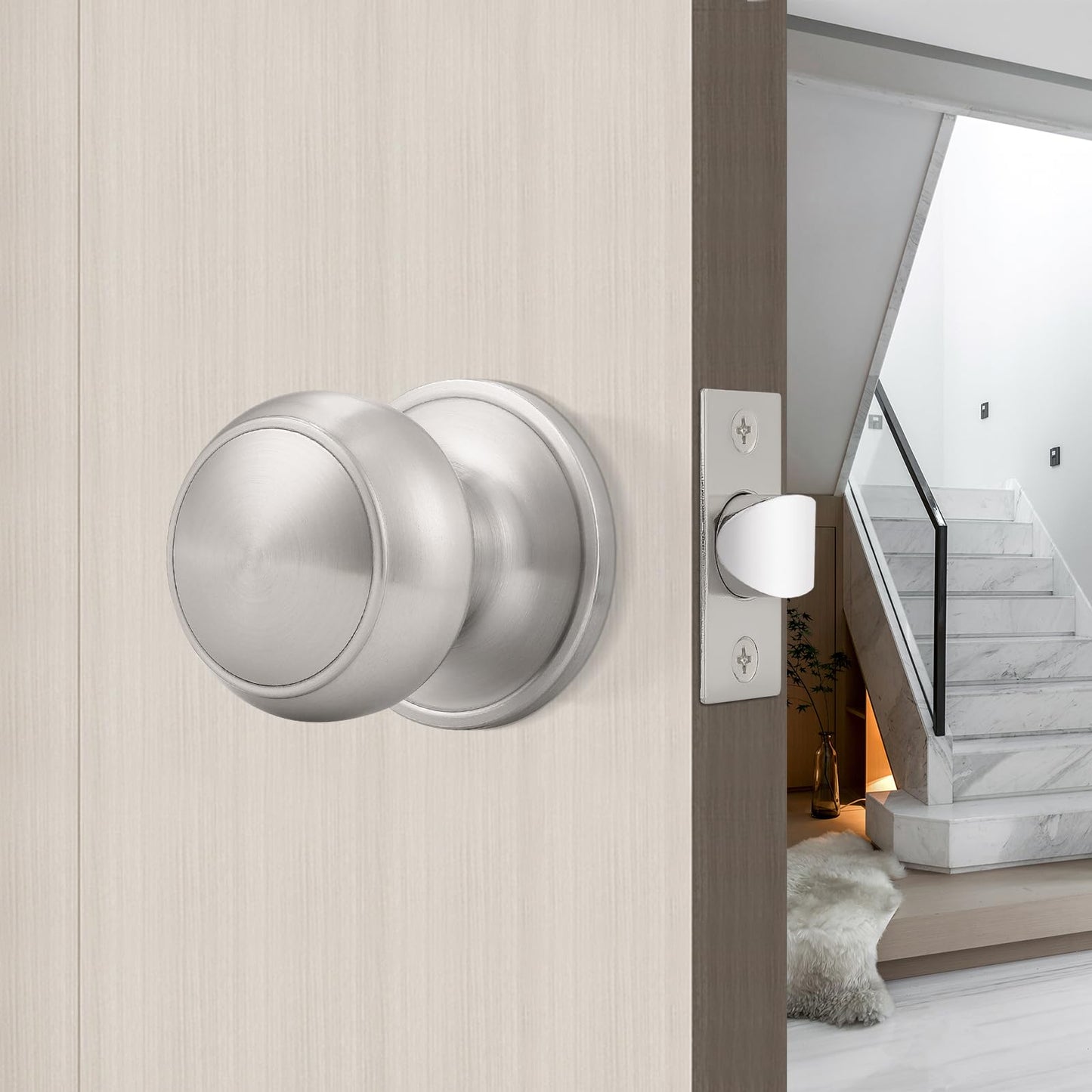 Probrico (2 Pack Round Passage Door Knob(Non-Locking Knobs), Keyless Doorknobs Interior/Exterior Door Knob,Passage Knobs for Hallway/Closet,Satin Nickel Finish Modern Design Door Hardware