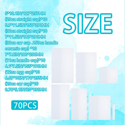 CHEUNGHAO 70 PCS Shrink Wrap Bags for Sublimation – 7 Different Sizes White Sleeves for Tumblers, Mugs, Cups, Bottles,Pen – Durable Shrink Film for Heat Press, DIY Crafts & Customizing